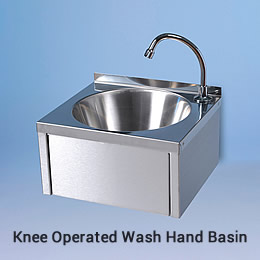 Photo of a knee operated wash hand basin as supplied to Pizza Hut